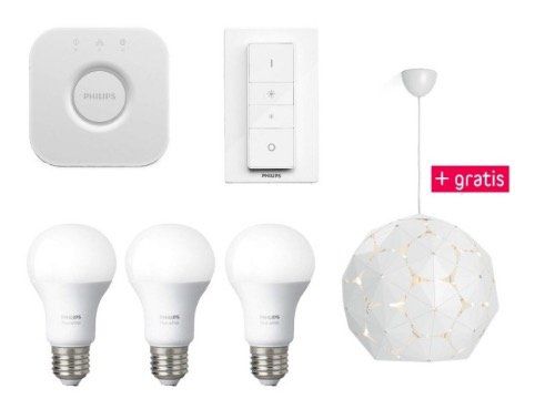 TOP! Philips Hue white E27 Starter Set + gratis Philips myLiving Corkwood Pendelleuchte für 89,95€ (statt 144€)