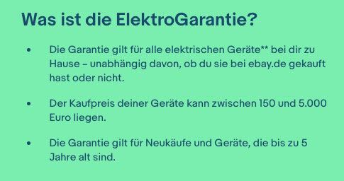 Gratis Elektro Garantie für eBay Plus Mitglieder   auch, wenn es nicht bei eBay gekauft wurde