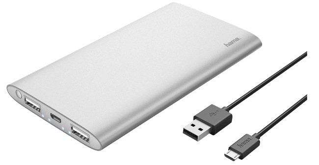 Ausverkauft: HAMA Premium Alu Powerbank 8000mAh in Silber für 9€ (statt 30€)