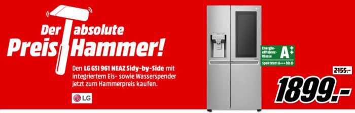 LG GSI 961 NEAZ InstaView Sidy by Side Kühlschrank mit EEK A++ für 1.899€ (statt 2.599€)