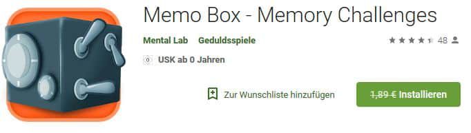 Memo Box   Memory Challenges (Android) gratis statt 1,89€