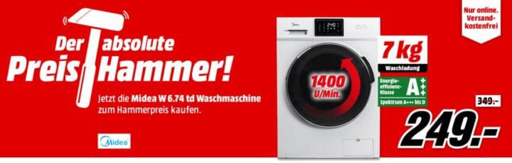 MIDEA W 6.74 td Waschmaschine (7 kg, 1400 U/Min., A+++) für 249€