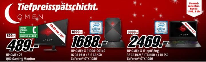 Media Markt OMEN Tiefpreisspätschicht: z.B. HP Omen 15 ce030ng Gaming Notebook für 799€ (statt 1.204€)