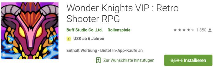 Wonder Knights VIP : Retro Shooter RPG (Android) gratis statt 3,59€