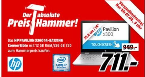 HP Pavilion X360 (14 BA131NG)   14 Convertible mit 256 GB, 12 GB RAM, i7 für 711€ (statt 949€)