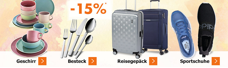 Karstadt Sonntags Kracher mit 20% auf Bettwäsche & 15% auf Geschirr, Besteck, Reisegepäck & Sportschuhe + VSK ab 20€