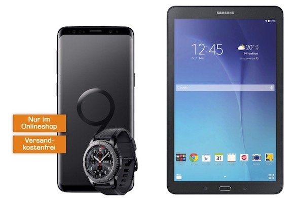 Knaller! Samsung Galaxy S9 + Gear S3 frontier 49€ + Telekom Flat 2GB für 27€ mtl. + gratis Galaxy Tab E