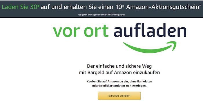 Amazon: Vor Ort 30€ aufladen und 10€ Amazon Gutschein gratis bekommen