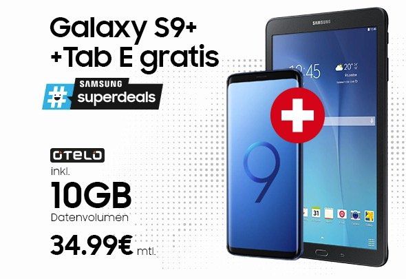 Samsung Galaxy S9+ inkl. Galaxy Tab E Tablet für 9,95€ + Vodafone Flat mit 10GB Highspeed für 34,99€ mtl. (junge Leute 12GB)