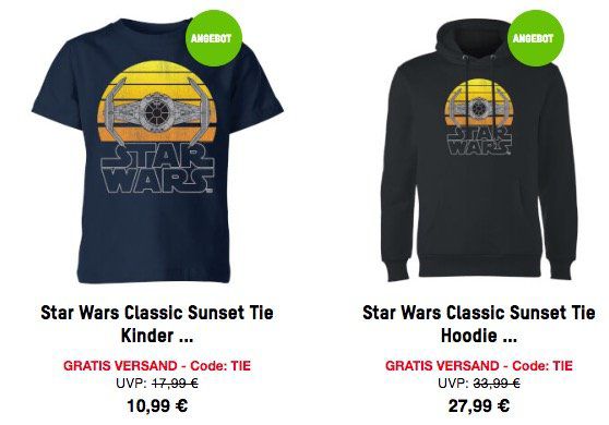 Star Wars Tie Fighter Sunset T Shirt für 10,99€ oder Hoodie für 27,99€