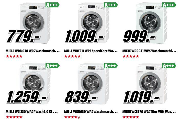 Miele Waschmaschinen zu Bestpreisen dank 15% Media Markt Club Rabatt