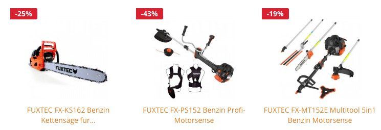 Fuxtec: 19% auf fast alles   z.B. Benzin Rasenmäher FX RM5396P für 331,29€ (statt 399€)