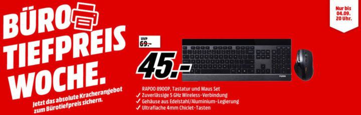 Media Markt Büro Tiefpreis Woche: heute z.B. RAPOO 12116 8900P Tastatur und Maus für 45€ (statt 65€)