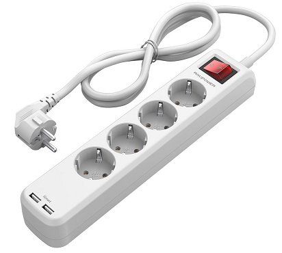 RAVPower 4 Fach Steckdosenleiste mit 2 USB Anschlüssen, 1,5m Kabel und Wandhalterungen für 12,99€ (statt 17€)