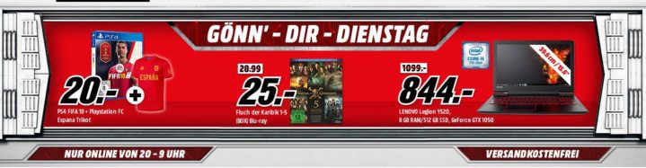 FIFA 18 (PS4) + Spanien Trikot für 20€ uvm. im Media Markt Dienstag Sale