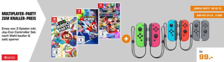 NINTENDO Switch Joy Con 2er Set + Super Mario Game Party ab 99€ (statt 126€)