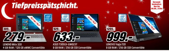 Media Markt Convertible & Notebooks Tiefpreisspätschicht: z.B: ASUS T305CA   Notebook 256 GB 12.6 Zoll für 633€ (statt 929€)