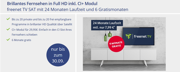 freenet TV (SAT) + 6 Monate gratis für 7,99€ mtl. + CI+ Modul für 29,95€