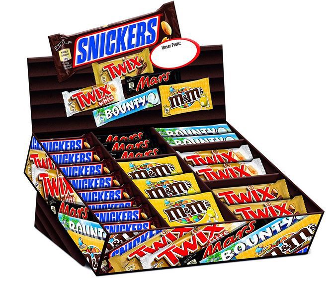 Mars Topsellerbox   Snickers, Twix, Mars, Bounty M&Ms Peanut 72 Riegel für 26,99€ (stattt 35€)