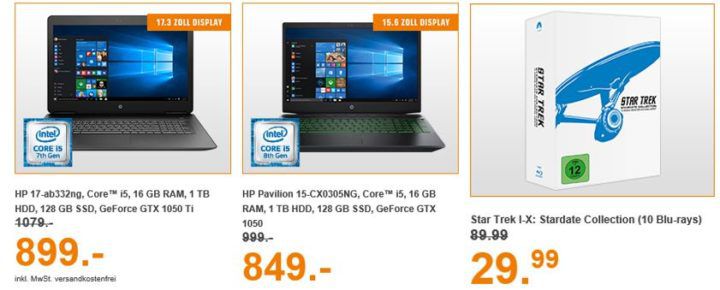 Saturn Entertainment Weekend Deals: z.B. HP Pavilion 17 Notebook mit i5 u. 16 GB RAM für 899€ (statt 1.079€)