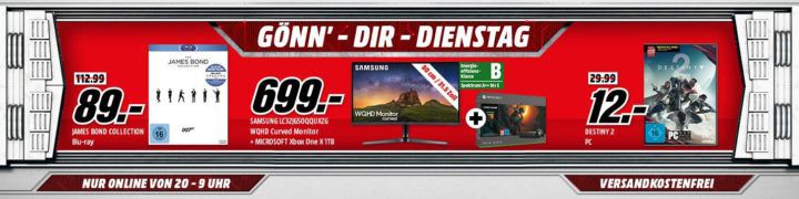 Xbox One X 1TB + Shadow of The Tomb Raider + Samsung C32JG50 32″ Curved WQHD Monitor für 699€   uvm. im Media Markt Dienstag Sale