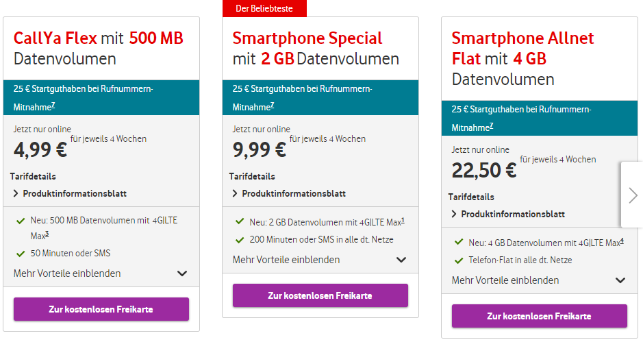 NEWS: Mehr Datenvolumen für Vodafone CallYa Tarife