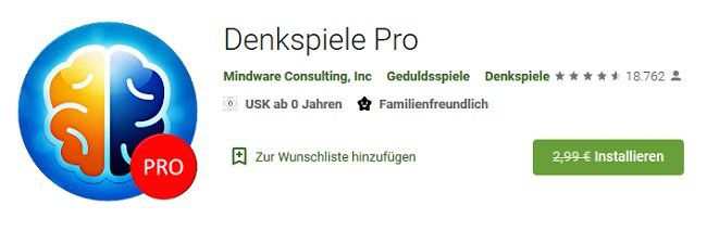 Denkspiele Pro (Android) gratis statt 2,99€