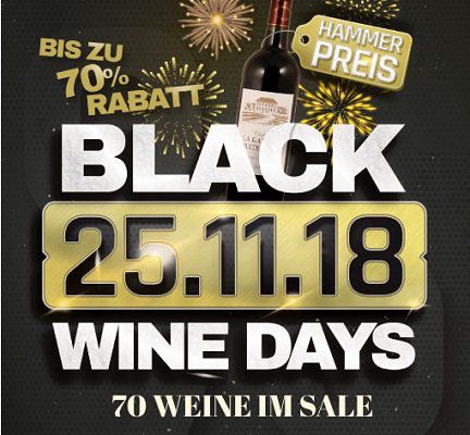 Black Wine Days bei Weinvorteil mit bis zu 70% Rabatt   Weine ab 1,99€ pro Flasche