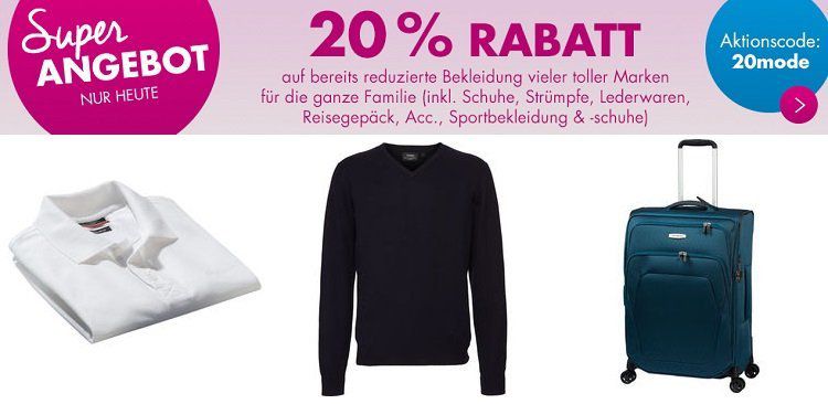 Karstadt: 20% auf bereits reduzierte Bekleidung uvm. bis Mitternacht