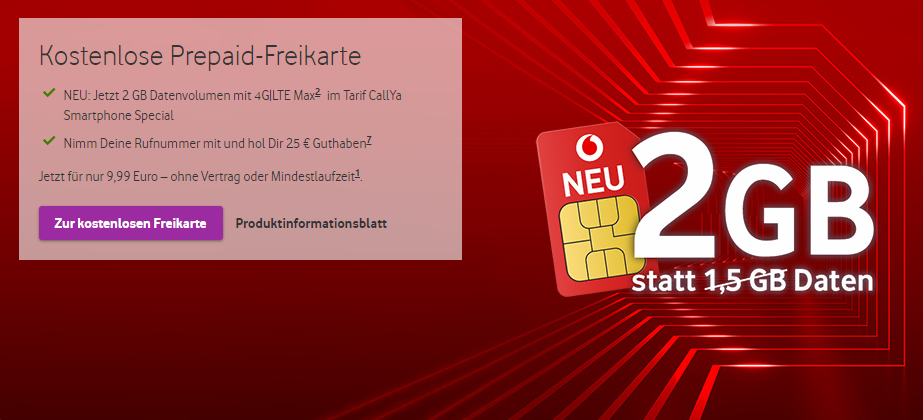 NEWS: Mehr Datenvolumen für Vodafone CallYa Tarife