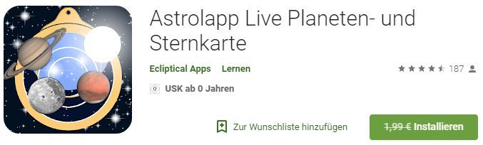 Astrolapp Live Planeten  und Sternkarte (Android) gratis statt 1,99€