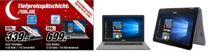 Media Markt Asus Tiefpreisspätschicht: günstige Notebooks, Convertibles und Monitore