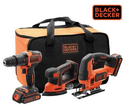 Black & Decker Powertools Kombiset (Bohrmaschine, Schleifer, Säge, Akku, Tasche) für 138,90€