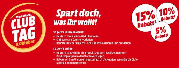 Nur heute! Media Markt Clubtag mit bis zu 15% Rabatt auf verschiedene Kategorien   z.B. Miele CM 5400 Kaffeevollautomat für 667€ (statt 749€)