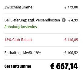 Nur heute! Media Markt Clubtag mit bis zu 15% Rabatt auf verschiedene Kategorien   z.B. Miele CM 5400 Kaffeevollautomat für 667€ (statt 749€)