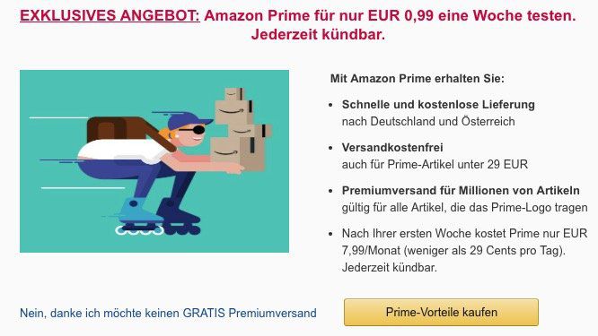 Amazon Prime Vorteile 1 Woche lang für 0,99€