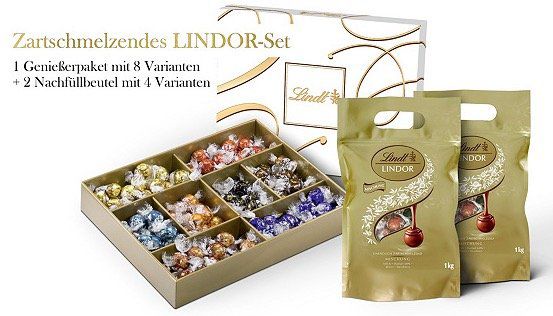 Lindt Genießerpaket mit 8 Varianten + 2 Nachfüllbeutel für 63,95€