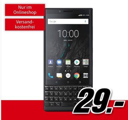 Knaller! BlackBerry Key2 für 29€ + Vodafone Smart Surf Tarif mit 2GB für 16,99€ mtl.