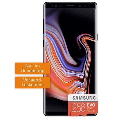 Samsung Galaxy Note 9 + 256GB Speicherkarte für 99€ + o2 Free M Boost mit 20GB LTE für 34,99€ mtl.