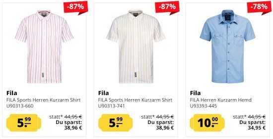FILA Sports Herren Kurzarm Hemden ab je 5€ zzgl. VSK