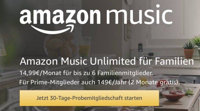 Amazon Music Unlimited Family (bis zu 6 Geräte) 2 Monate gratis für Bestandskunden