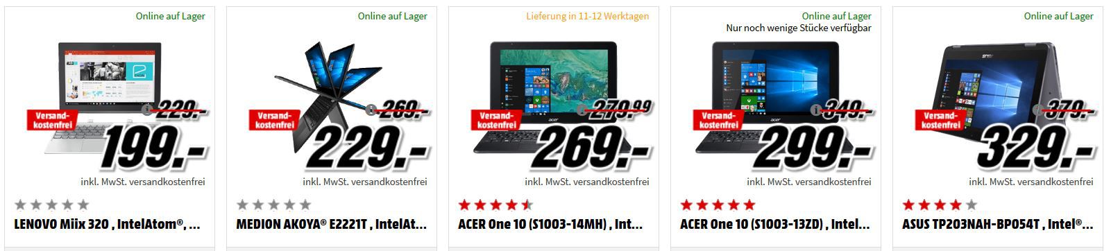 Media Markt Tiefpreisspätschicht: günstige Notebooks und Convertibles