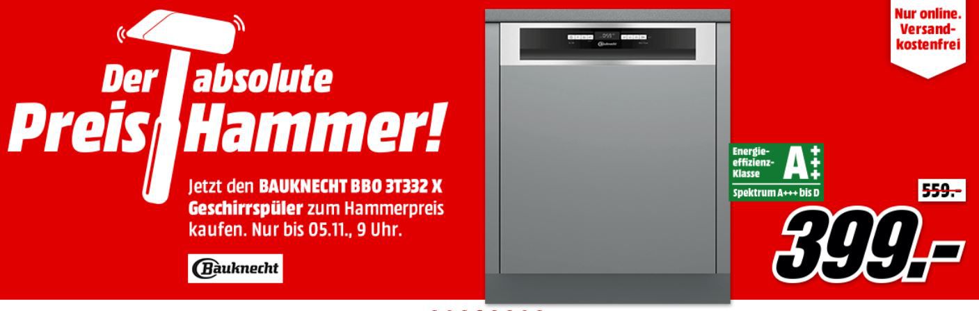 Bauknecht BBO 3T332 X   teilintegrierbarer Geschirrspüler für 399€ (statt 588€)