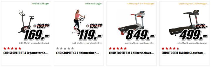 Media Markt Hawaii Aktion: günstige Fitness Geräte & Zubehör   z.B. CHRISTOPEIT AX 7 Crosstrainer für 249€