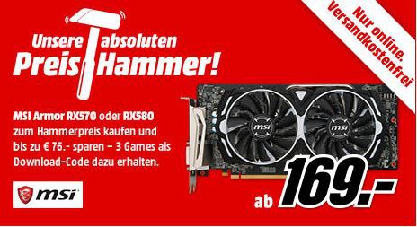 MSI RX 570 ARMOR Grafik Karten + Games: Assassins Creed Odyssey ab 169€ (statt 233€)