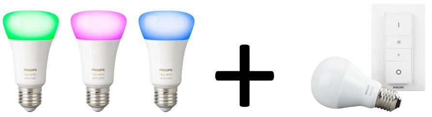 Vorbei! PHILIPS Hue White & Color Ambiance 3 LED E 27 + Dimmer + mono. LED  E27 für 89€ (statt 102€)