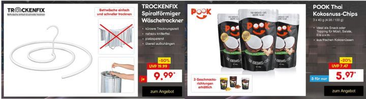 PooK Kokosnuss Chips 3er Pack ab 5,97€ o. TROCKENFIX Wäschebügel ab 9,99€ die aktuellen Höhle der Löwen Deals