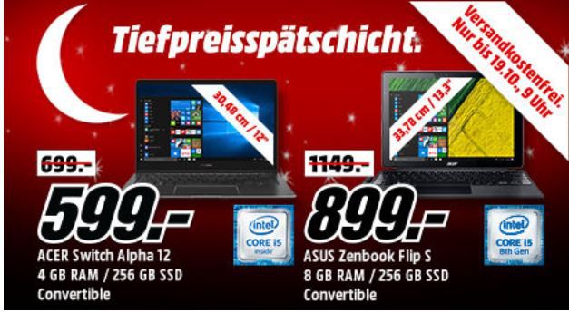 Media Markt Tiefpreisspätschicht: günstige Notebooks und Convertibles