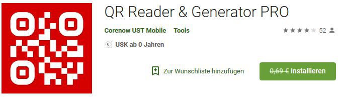QR Reader & Generator PRO (Android) gratis statt 0,69€