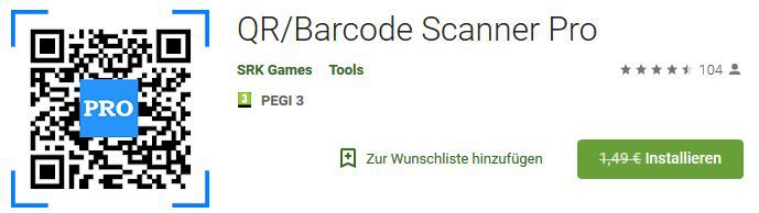 QR/Barcode Scanner Pro (Android) gratis statt 1,49